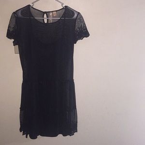 Black mesh and lace dress